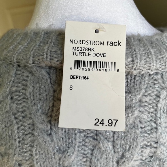 Gray Cable Knit Sweater Boxy Oversized Pullover 3/4 Sleeve Top - Picture 6 of 8